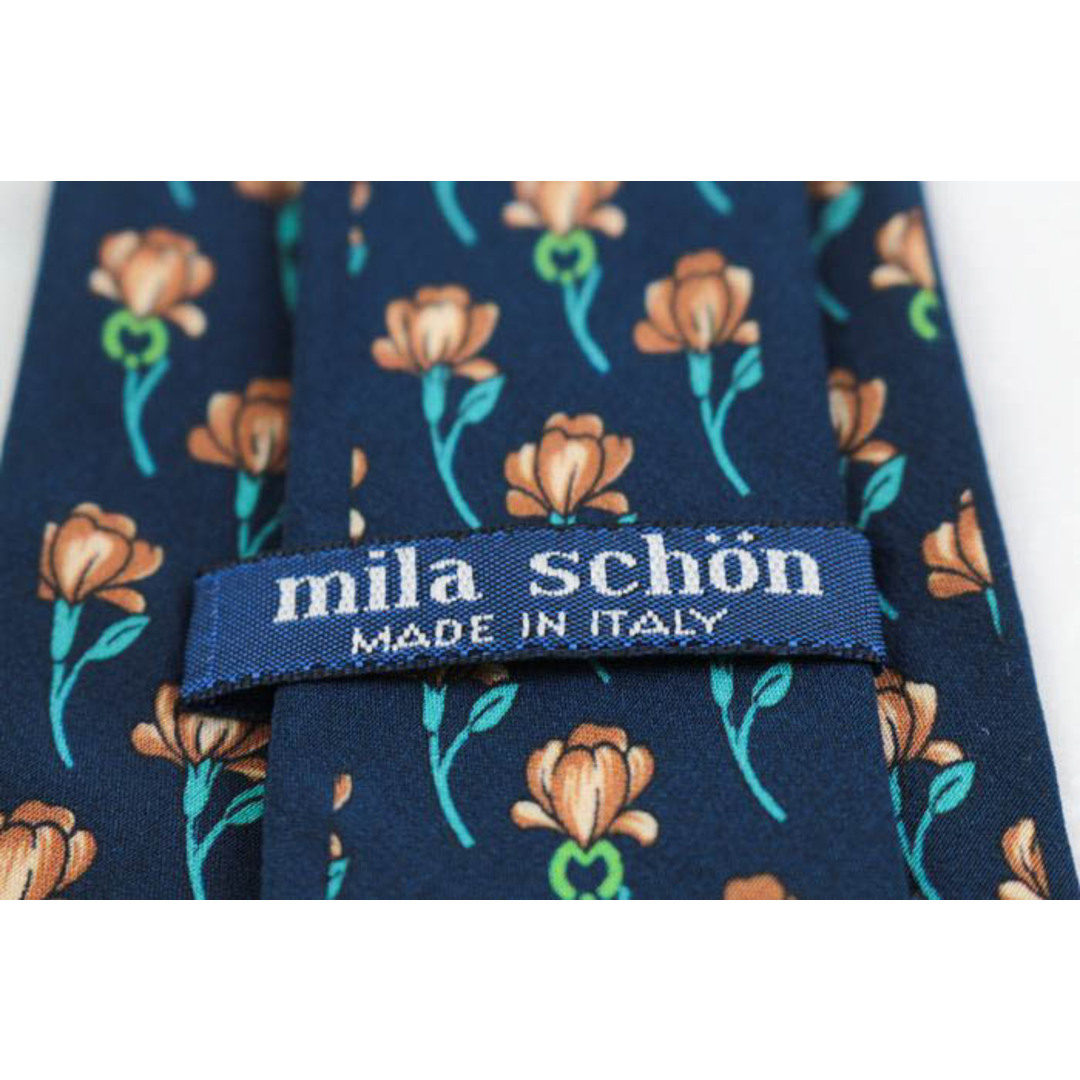mila schon(ミラショーン)のミラショーン ブランド ネクタイ ロゴ 総柄 花柄 シルク イタリア製 PO  メンズ ネイビー mila schon メンズのファッション小物(ネクタイ)の商品写真