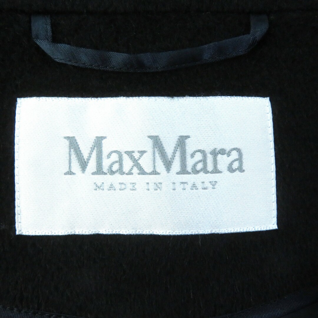 Max Mara(マックスマーラ)の極美品△Max Mara マックスマーラ キャメル100％ 白タグ 裏地ロゴ総柄 スタンドカラー ロングコート ブラック 42 正規品 レディース レディースのジャケット/アウター(ロングコート)の商品写真