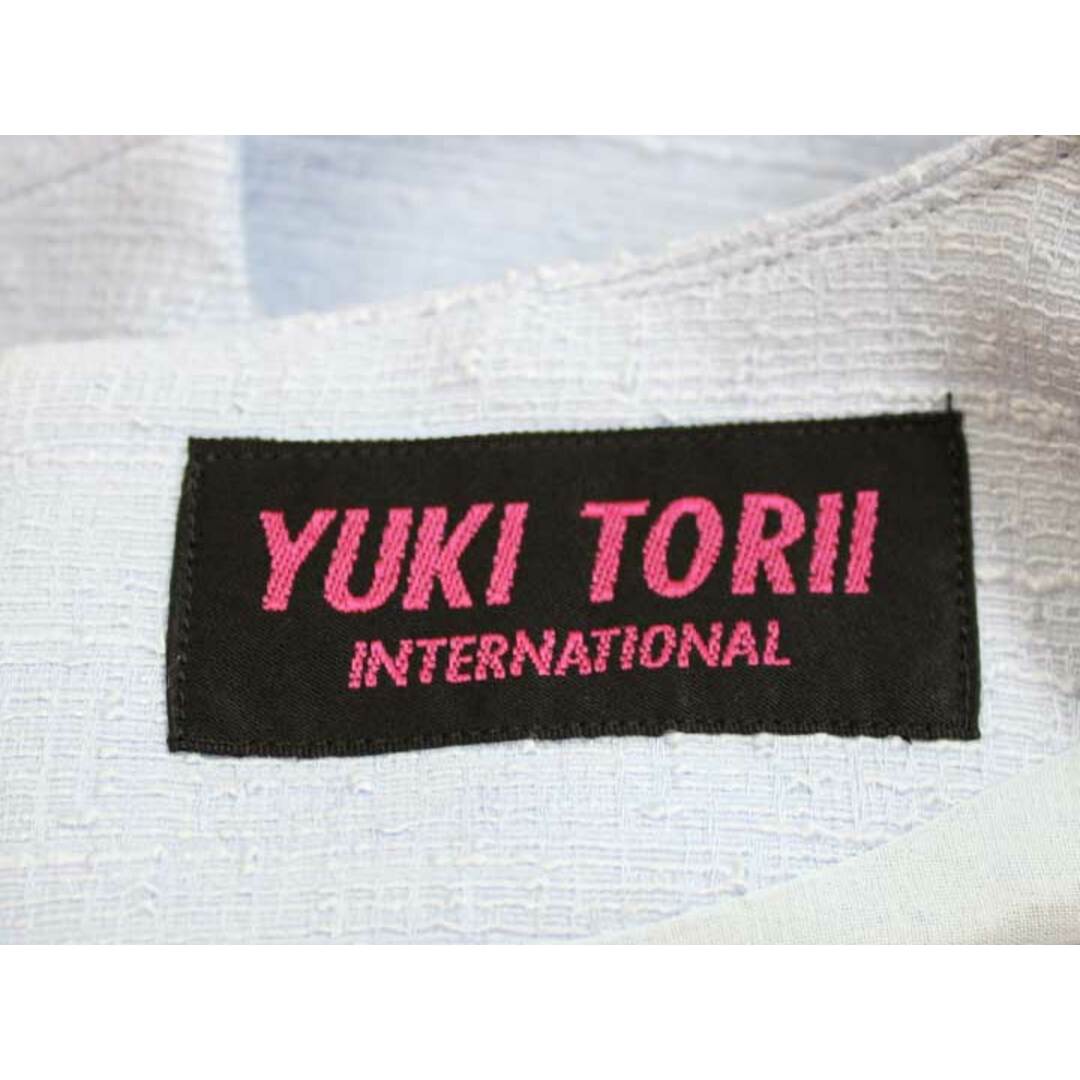 【夏物 新入荷】★YUKI TORII INTERNATIONAL/ユキトリイインターナショナル★ツイードワンピース/華やか/おしゃれ/エレガント/クルーネック/ワンピース/半袖/膝丈  ライトブルー/水色 レディース 9【中古】夏 805042 レディースのワンピース(その他)の商品写真