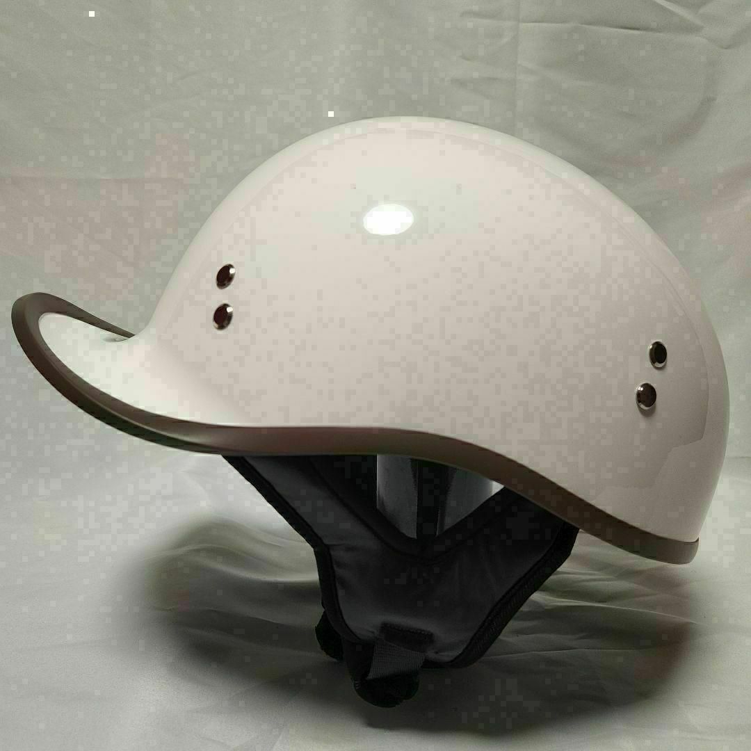 ダックテールヘルメット　バイザー付　ホワイト　半帽　キャップ型　半ヘル 自動車/バイクのバイク(ヘルメット/シールド)の商品写真
