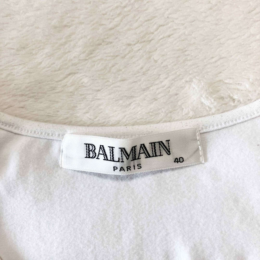 BALMAIN(バルマン)のBALMAIN カットソー 刺繍ロゴ ラメ入り レディースのトップス(カットソー(半袖/袖なし))の商品写真