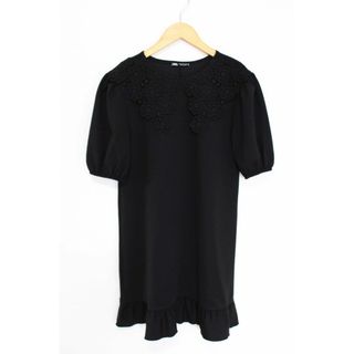 ザラ(ZARA)の【夏物 新入荷】●ZARA/ザラ●フラワーレースカラーワンピース/半袖/クルーネック/膝丈 ブラック/黒 レディース S【中古】夏 onepi 415042(その他)