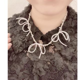 NC2 beads ribbonnecklace ハンドメイドネックレス(ネックレス)