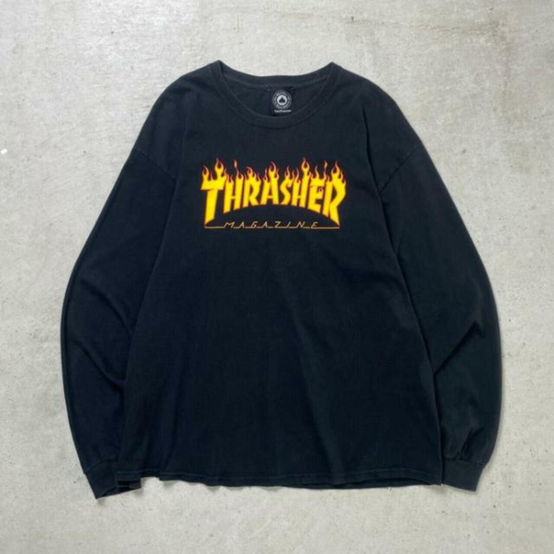 00年代 THRASHER MAGAZINE FLAME LOGO スラッシャー フレイム ロングTシャツ ロンT メンズXL メンズのトップス(Tシャツ/カットソー(七分/長袖))の商品写真