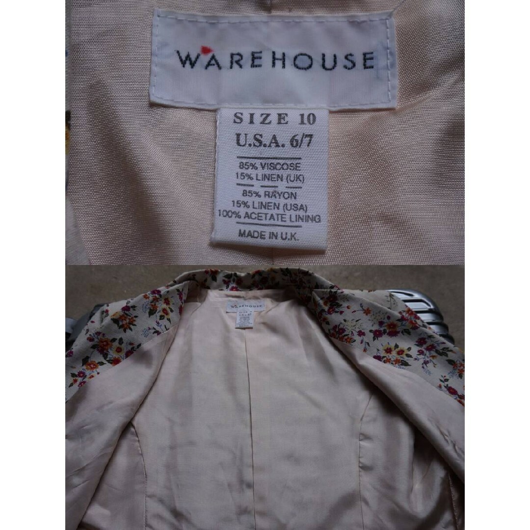 WAREHOUSE(ウエアハウス)の80s 英国製 WAREHOUSE 花柄 レーヨン×麻 半袖 サマージャケット レディースのジャケット/アウター(テーラードジャケット)の商品写真