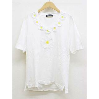 【夏物 新入荷】‡DOLCE&GABBANA/ドルチェアンドガッバーナ‡フラワー刺繍カットソー/Tシャツ/半袖 ホワイト/白 レディース  40【中古】 夏 705042