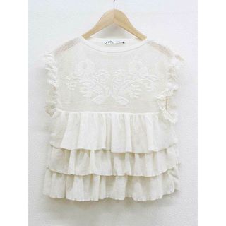 ザラ(ZARA)の【夏物 新入荷】★ZARA/ザラ★切替フリルカットソー/かわいい/おしゃれ/カジュアル/カットソー/ノースリーブ アイボリー/生成 レディース Ｌ【中古】夏 315042(Tシャツ(半袖/袖なし))