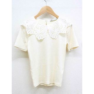 ザラ(ZARA)の【夏物 新入荷】★ZARA/ザラ★レースカラーカットソー/かわいい/おしゃれ/カジュアル/カットソー/半袖 アイボリー×ホワイト/生成×白 レディース S【中古】夏 315042(Tシャツ(半袖/袖なし))