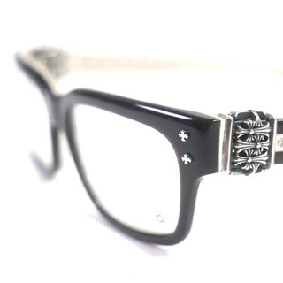 クロムハーツ(Chrome Hearts)の美品▼CHROME HEARTS クロムハーツ HEYJACKULATE-A セメタリークロスパーツ付き メガネ 眼鏡 アイウェア ブラック ダークブラウン ホワイト 55□17-153 デモレンズ 日本製 メンズ(サングラス/メガネ)