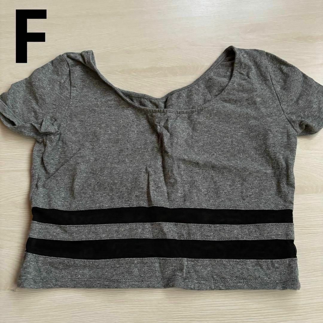 ショート丈　半袖　Tシャツ　グレー　F シアー　レディース　ダンス　トップス　夏 レディースのトップス(Tシャツ(半袖/袖なし))の商品写真