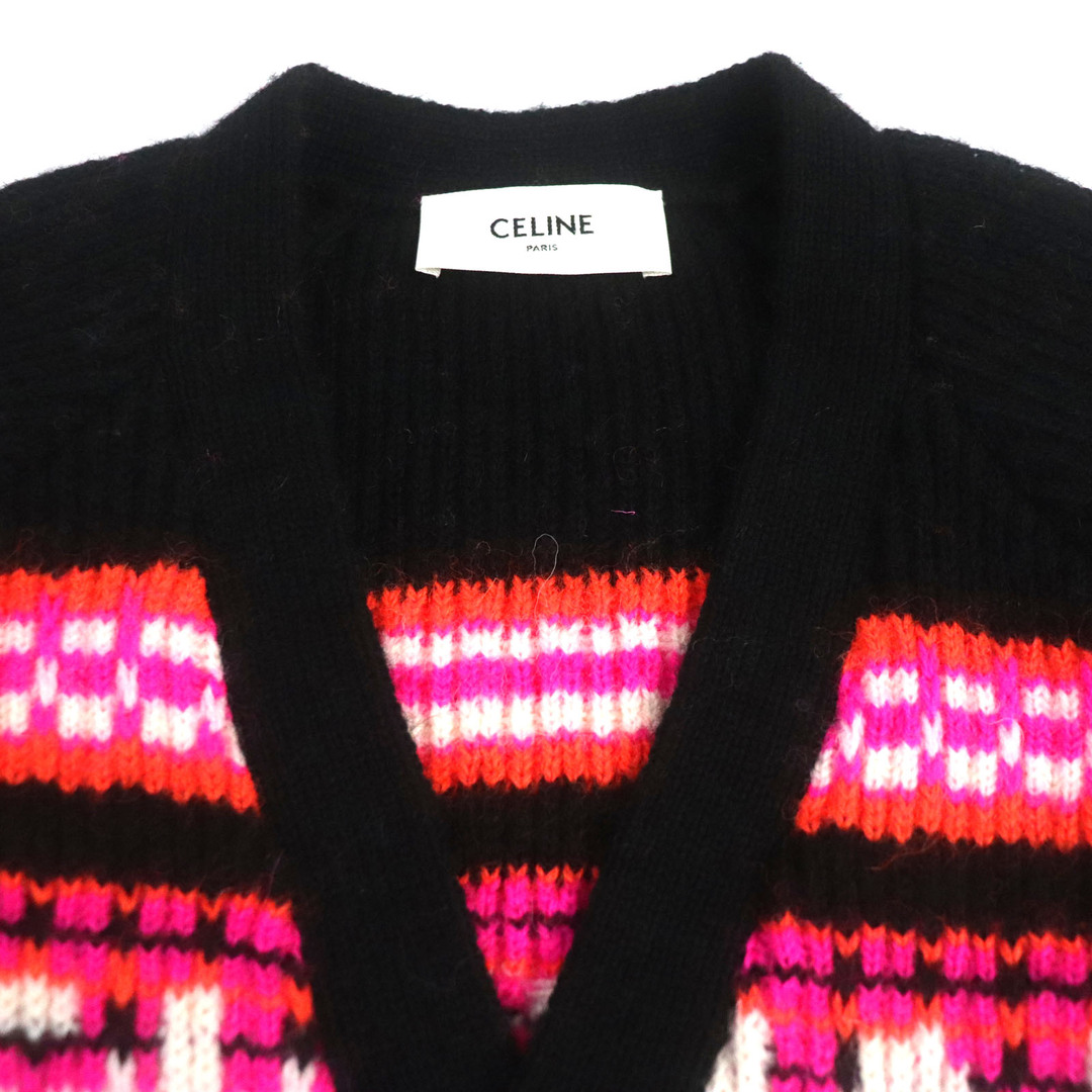 celine(セリーヌ)の極美品▼CELINE セリーヌ 23AW 2AC915795 ウール100% ロゴスキー ジャガードニット オーバーサイズ ロゴ入りボタン カーディガン ブラック ピンク XS イタリア製 正規品 メンズ メンズのトップス(カーディガン)の商品写真