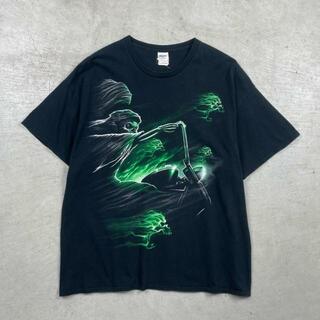 00年代 スカル モーターサイクル プリントTシャツ ドクロ ファイヤー メンズ2XL(Tシャツ/カットソー(半袖/袖なし))