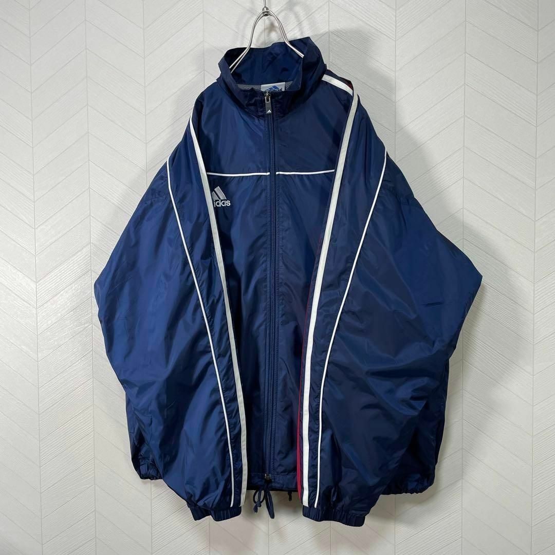 adidas(アディダス)の極美品 90s adidas ナイロン トラックジャケット 紺 ライン 常田大毅 メンズのジャケット/アウター(ナイロンジャケット)の商品写真