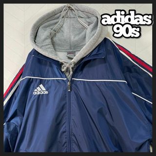 アディダス(adidas)の極美品 90s adidas ナイロン トラックジャケット 紺 ライン 常田大毅(ナイロンジャケット)