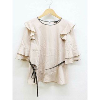 トゥービーシック(TO BE CHIC)の【夏物 新入荷】『TO BE CHIC/トゥービーシック』フリルプルオーバーブラウス/きれいめ/無地/七分袖 ピンクベージュ レディース  40【中古】 春夏 015042(シャツ/ブラウス(半袖/袖なし))