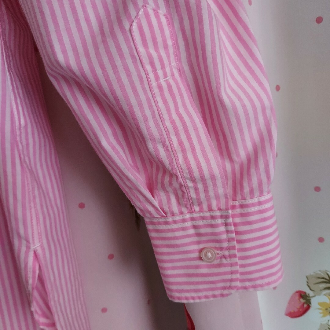 coen(コーエン)のcoen　バンドカラーシャツ　ストライプ　ピンク レディースのトップス(シャツ/ブラウス(長袖/七分))の商品写真