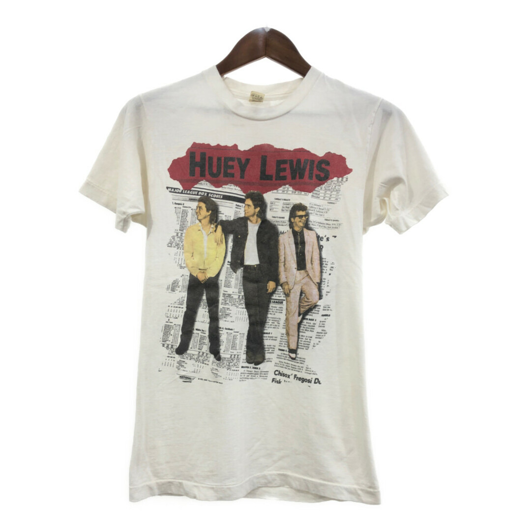 SCREEN STARS(スクリーンスターズ)の80年代 USA製 HUEY LEWIS AND THE NEWS ヒューイ・ルイス 半袖Ｔシャツ バンドT ホワイト (メンズ M) 中古 古着 Q6543 メンズのトップス(Tシャツ/カットソー(半袖/袖なし))の商品写真