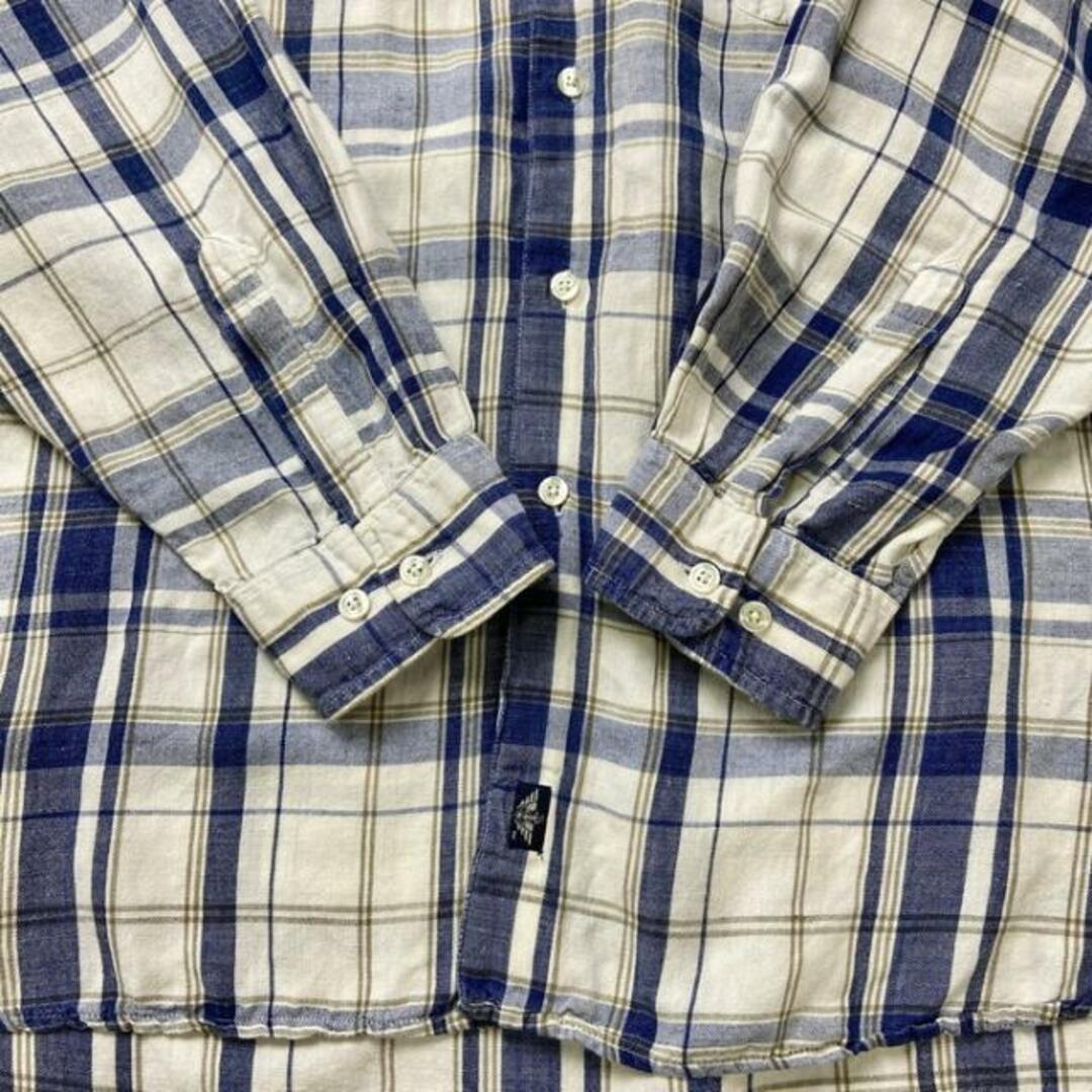 90年代 DOCKERS リネンチェックシャツ スタンドカラーシャツ メンズXL メンズのトップス(シャツ)の商品写真