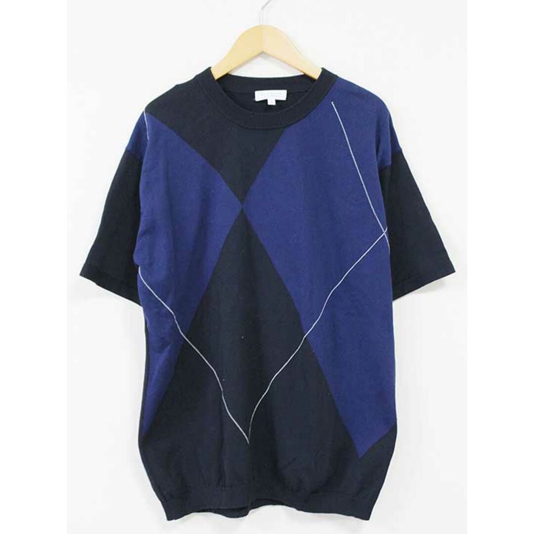 BEAUTY&YOUTH UNITED ARROWS(ビューティアンドユースユナイテッドアローズ)の【夏物 新入荷】☆BEAUTY&YOUTH UNITED ARROWS/ビューティーアンドユースユナイテッドアローズ☆アーガイルパネルショートスリーブニット/ニット/セーター/半袖/カジュアル ブラック×ネイビー/黒×紺 メンズ L【中古】春夏 015042 メンズのトップス(ニット/セーター)の商品写真