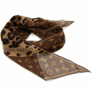 ルイヴィトン(LOUIS VUITTON)の美品 ルイヴィトン スカーフ エシャルプ モノグラム レオパード M72123 マロン ブラウン シルク LOUIS VUITTON イタリア製 バンダナ 豹(バンダナ/スカーフ)