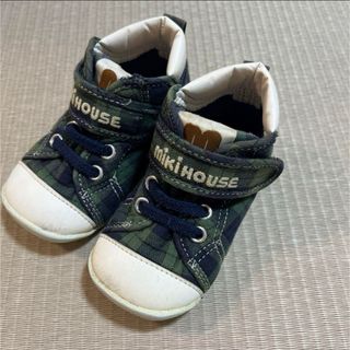 ミキハウス(mikihouse)のミキハウス ベビーシューズ　グリーンチェック　13.0cm(スニーカー)