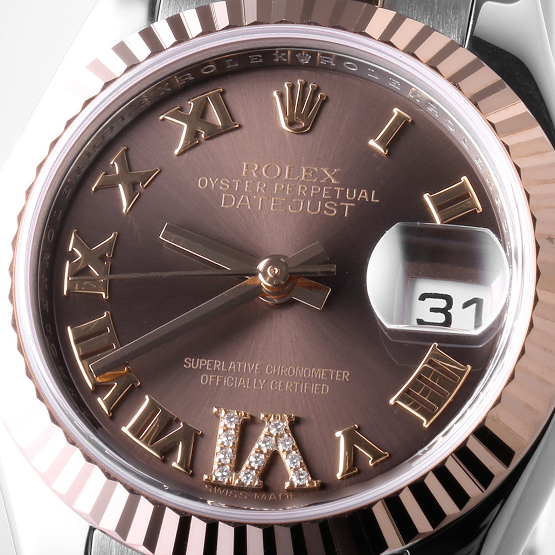 ROLEX(ロレックス)のロレックス デイトジャスト VIダイヤ 179171 チョコレートブラウン ローマ 5列 ジュビリーブレス ランダム番 レディース 中古 腕時計 レディースのファッション小物(腕時計)の商品写真