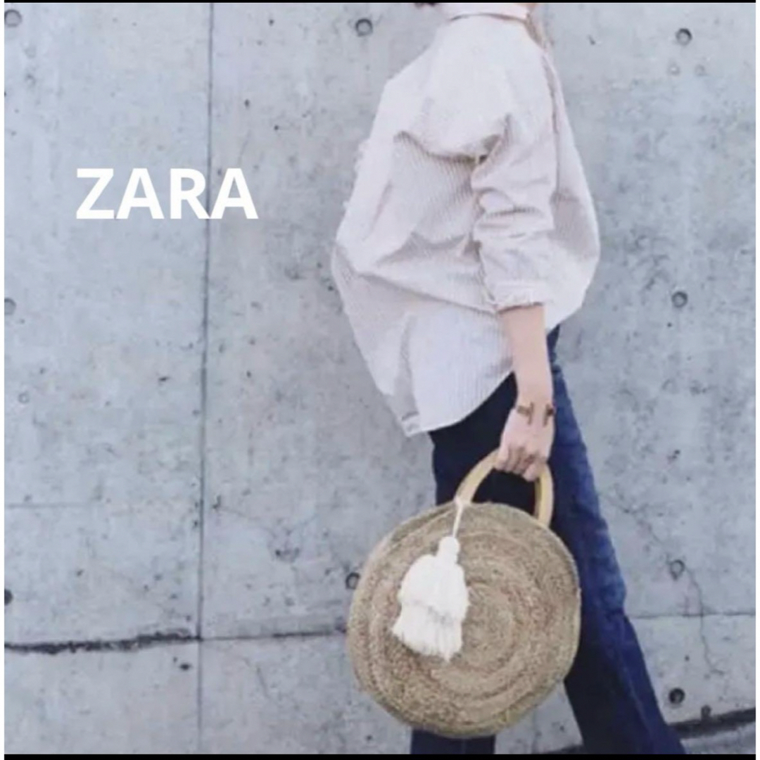 ZARA(ザラ)のZARA★ラフィア サークルラウンド バッグかごバッグ 2way タッセル レディースのバッグ(かごバッグ/ストローバッグ)の商品写真