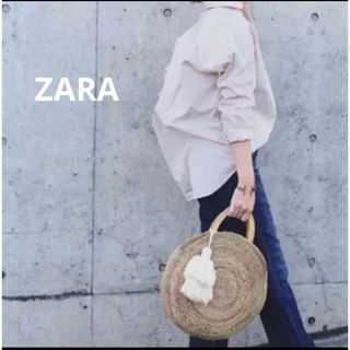 ZARA - ZARA★ラフィア サークルラウンド バッグかごバッグ 2way タッセル