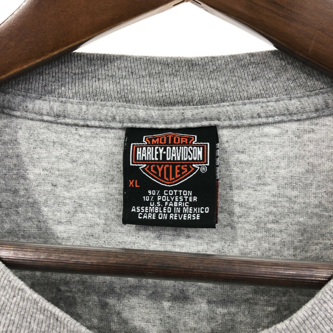 Harley Davidson(ハーレーダビッドソン)の00年代 HARLEY DAVIDSON ハーレーダビッドソン メタリックロゴ ポケットＴシャツ バイク グレー (メンズ XL) 中古 古着 Q6549 メンズのトップス(Tシャツ/カットソー(半袖/袖なし))の商品写真