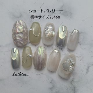 ネイルチップ　現品　グリーン　ショートバレリーナ　バカラネイル　マグネット