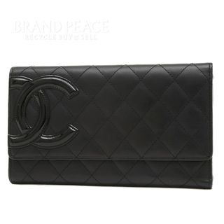 シャネル(CHANEL)のシャネル カンボンライン 三つ折り長財布 カーフ/エナメル ブラック/ブラック(財布)