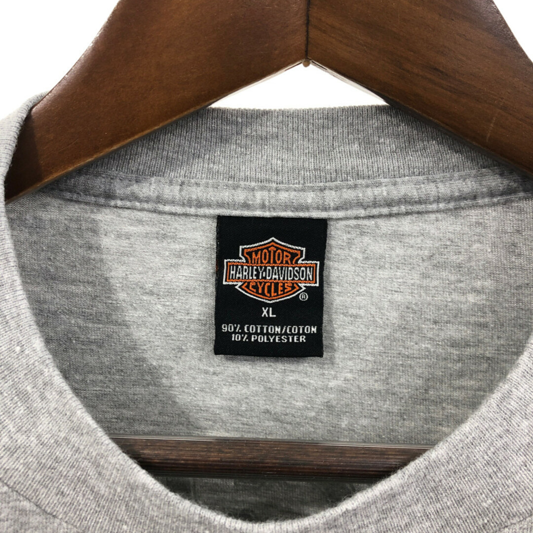 Harley Davidson(ハーレーダビッドソン)の00年代 USA製 HARLEY DAVIDSON ハーレーダビッドソン 半袖Ｔシャツ バイク トライバル グレー (メンズ XL) 中古 古着 Q6550 メンズのトップス(Tシャツ/カットソー(半袖/袖なし))の商品写真