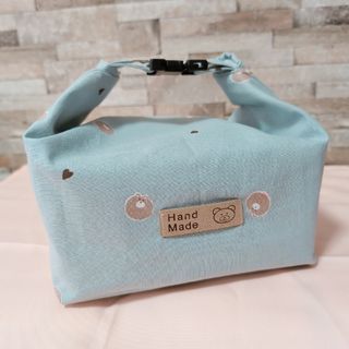 ハンドメイド　ランチバッグ　お弁当袋　くまちゃん　ブルー　保冷＆保温　韓国風(外出用品)