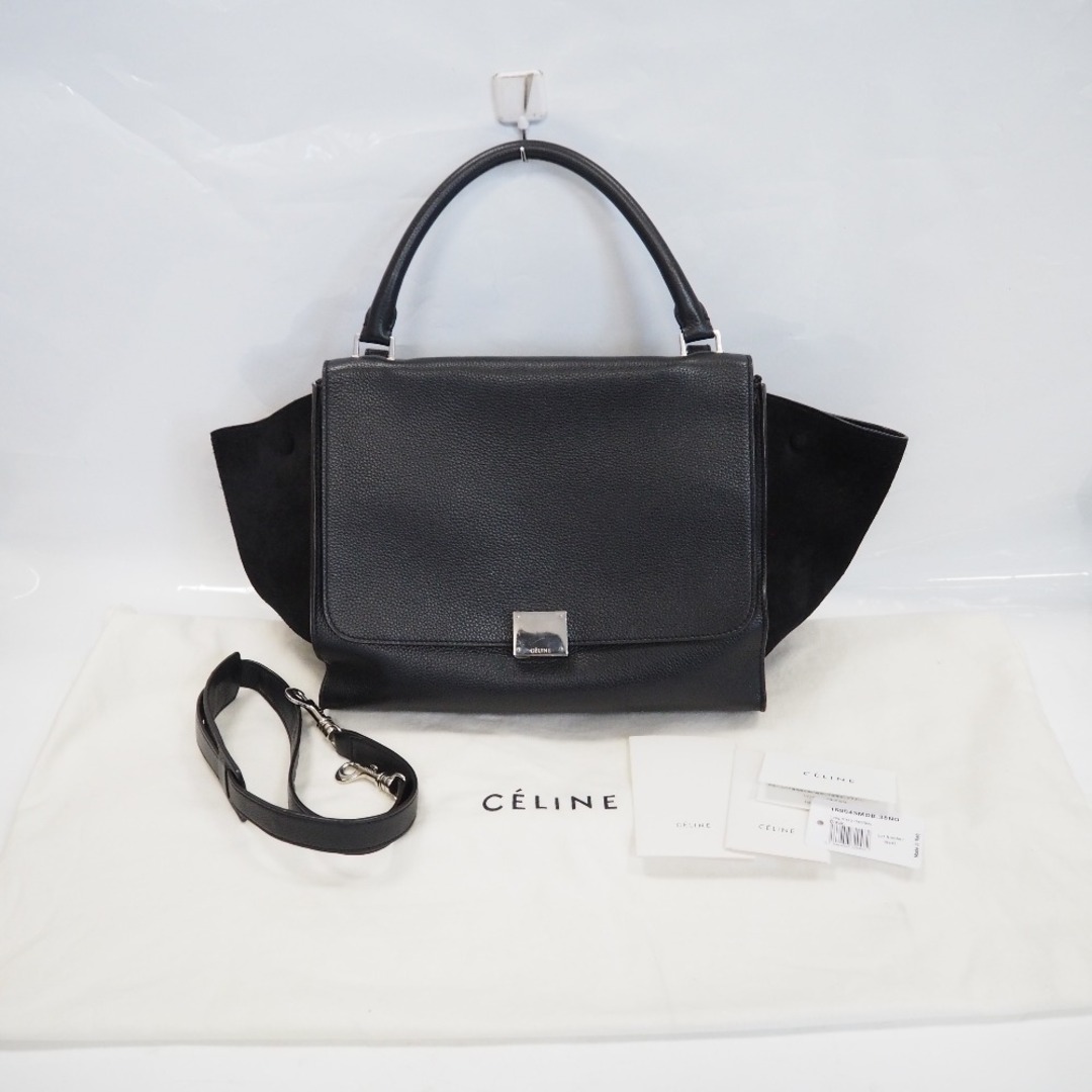 celine(セリーヌ)のTh962412 セリーヌ トラペーズ ミディアム 169543MDB.38NO 本革×スエード ハンドバッグ 2Way ショルダーバッグ ブラック系 CELINE 中古 レディースのバッグ(ハンドバッグ)の商品写真