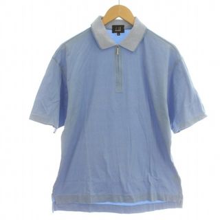 ダンヒル(Dunhill)のdunhill ポロシャツ 半袖 ハーフジップ ロゴ刺繍 M 水色 ライトブルー(ポロシャツ)