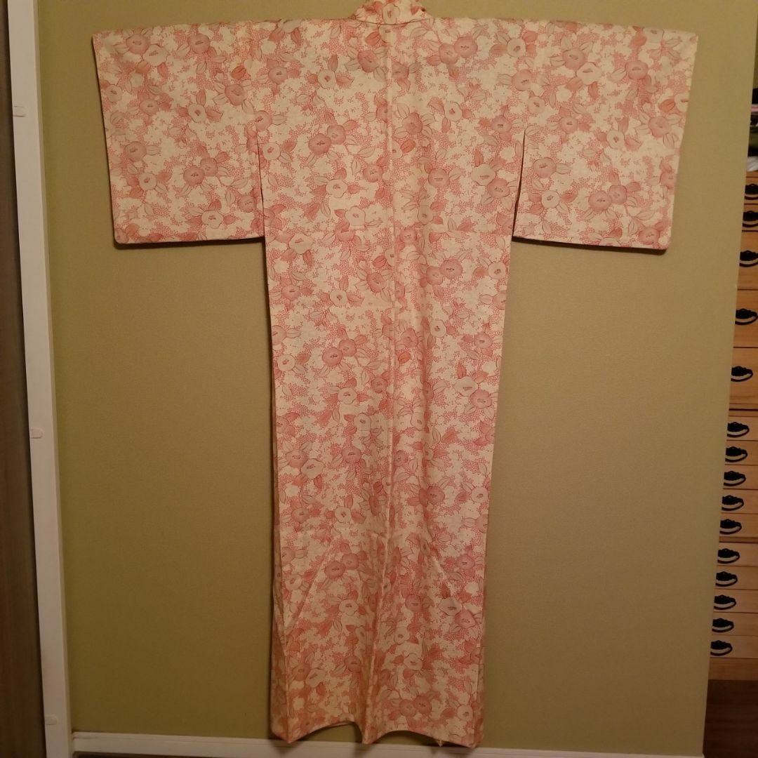 【美品】ピンクの単衣と絞りの名古屋帯のセット(No.148) レディースの水着/浴衣(着物)の商品写真