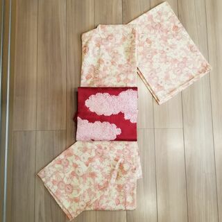 【美品】ピンクの単衣と絞りの名古屋帯のセット(No.148)(着物)