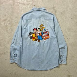 90年代 MICKEY.INC ディズニー 長袖 シャンブレーシャツ メンズXL レディース(シャツ)