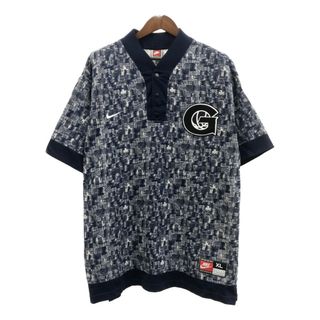 ナイキ(NIKE)の00年代 NIKE ナイキ 総柄 ハーフスナップ 半袖Ｔシャツ カレッジ スポーツ ネイビー (メンズ XL) 中古 古着 Q6562(Tシャツ/カットソー(半袖/袖なし))