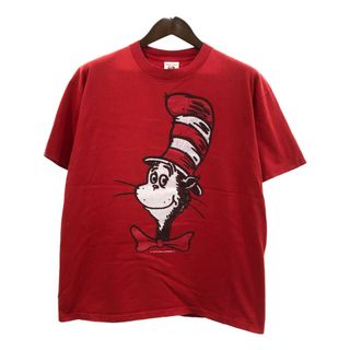 90年代 SEUSS WEAR ドクター・スース 半袖Ｔシャツ キャラクター レッド (メンズ L) 中古 古着 Q6564(Tシャツ/カットソー(半袖/袖なし))