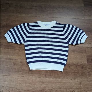 ザラ(ZARA)のZARA サマーニット クロップド ボーダー Mサイズ(Tシャツ(半袖/袖なし))