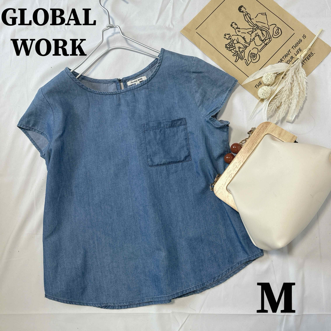 GLOBAL WORK(グローバルワーク)のGLOBAL WORK デニム ブラウス フレンチスリーブ シャツ 無地5d16 レディースのトップス(シャツ/ブラウス(半袖/袖なし))の商品写真