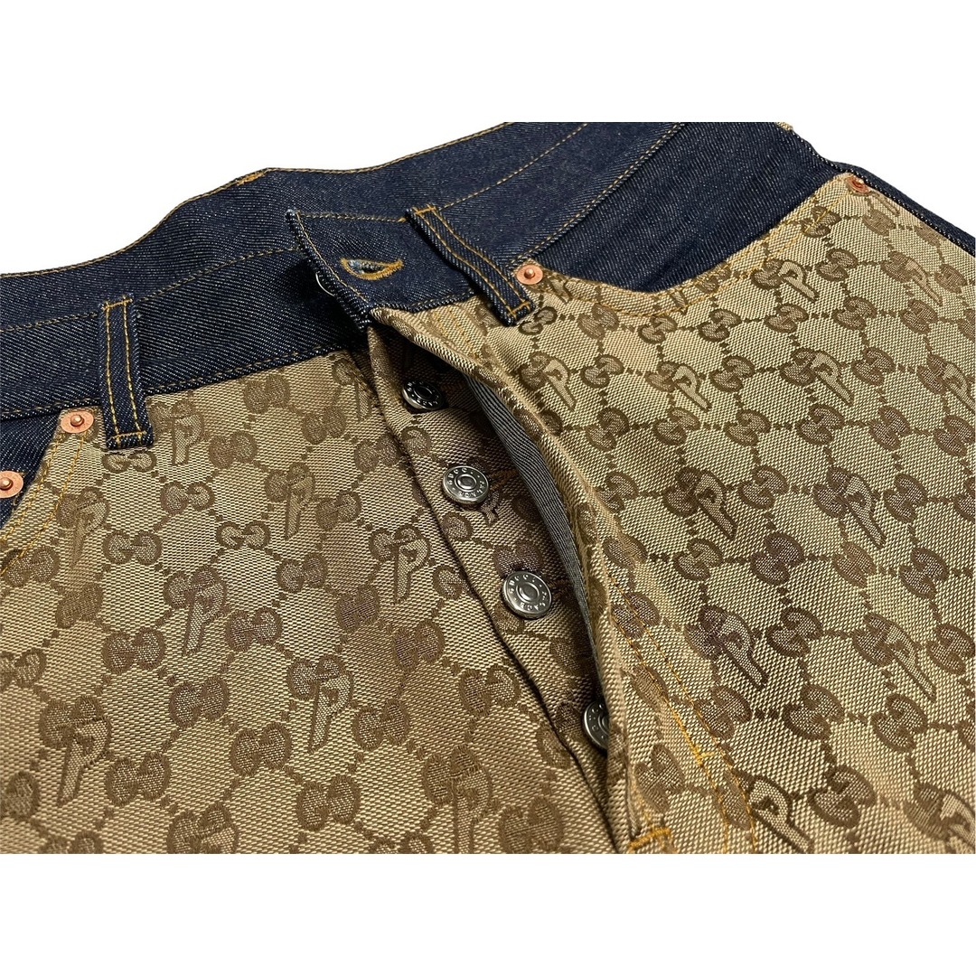 Gucci(グッチ)の極美品 GUCCI×PALACE グッチ ×パレス GG-P Pattern Baggy Jeans GGスプリームキャンバス 723927 XDCAP サイズ30 ブルー 中古 63191 レディースのパンツ(デニム/ジーンズ)の商品写真