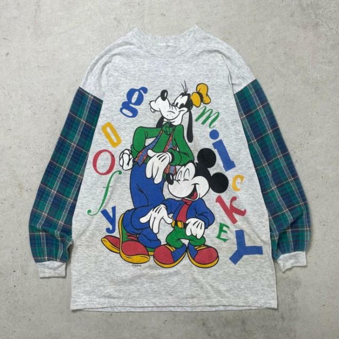 DISNEY MICKEY MOUSE GOOFY ディズニーキャラクタープリントTシャツ 袖切り替え ロンT レディースL相当 メンズM相当 メンズのトップス(Tシャツ/カットソー(七分/長袖))の商品写真