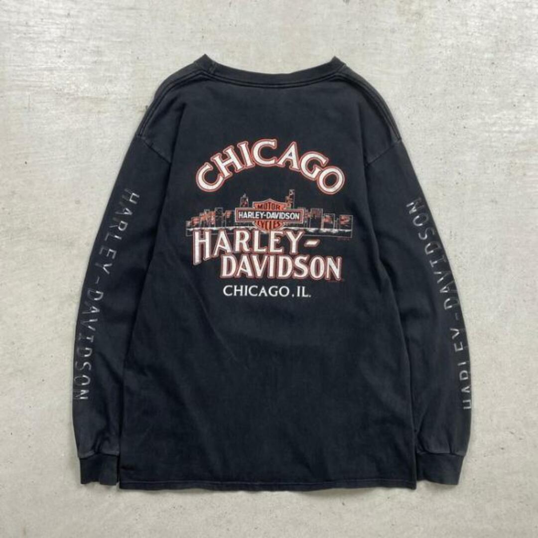 90年代 USA製 Harley-Davidson CHICAGO ハーレーダビッドソン シカゴ  ロングTシャツ ロンT メンズL メンズのトップス(Tシャツ/カットソー(七分/長袖))の商品写真