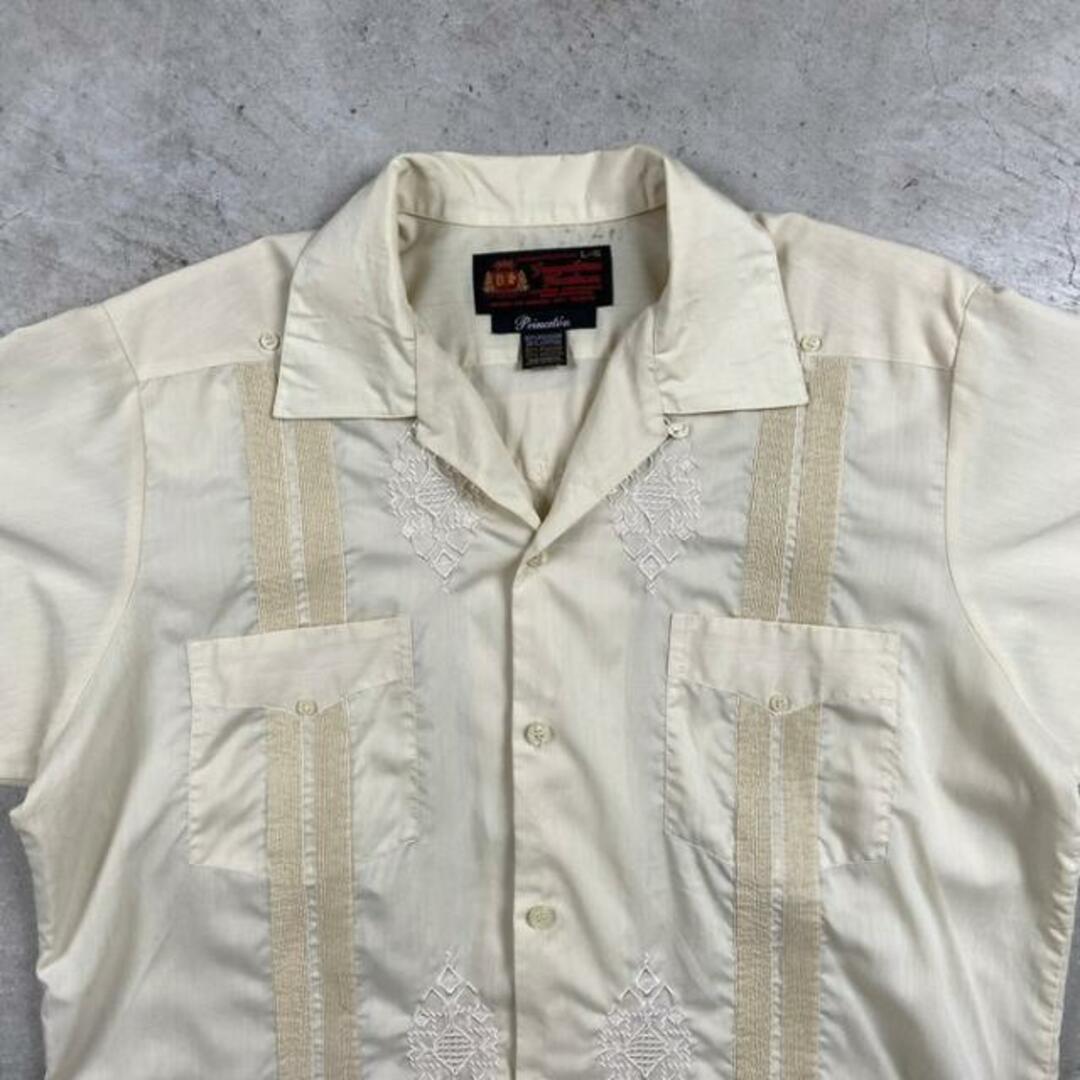 90年代 Guayabera 半袖 キューバシャツ 開襟 オープンカラー 刺繍 メンズL メンズのトップス(シャツ)の商品写真