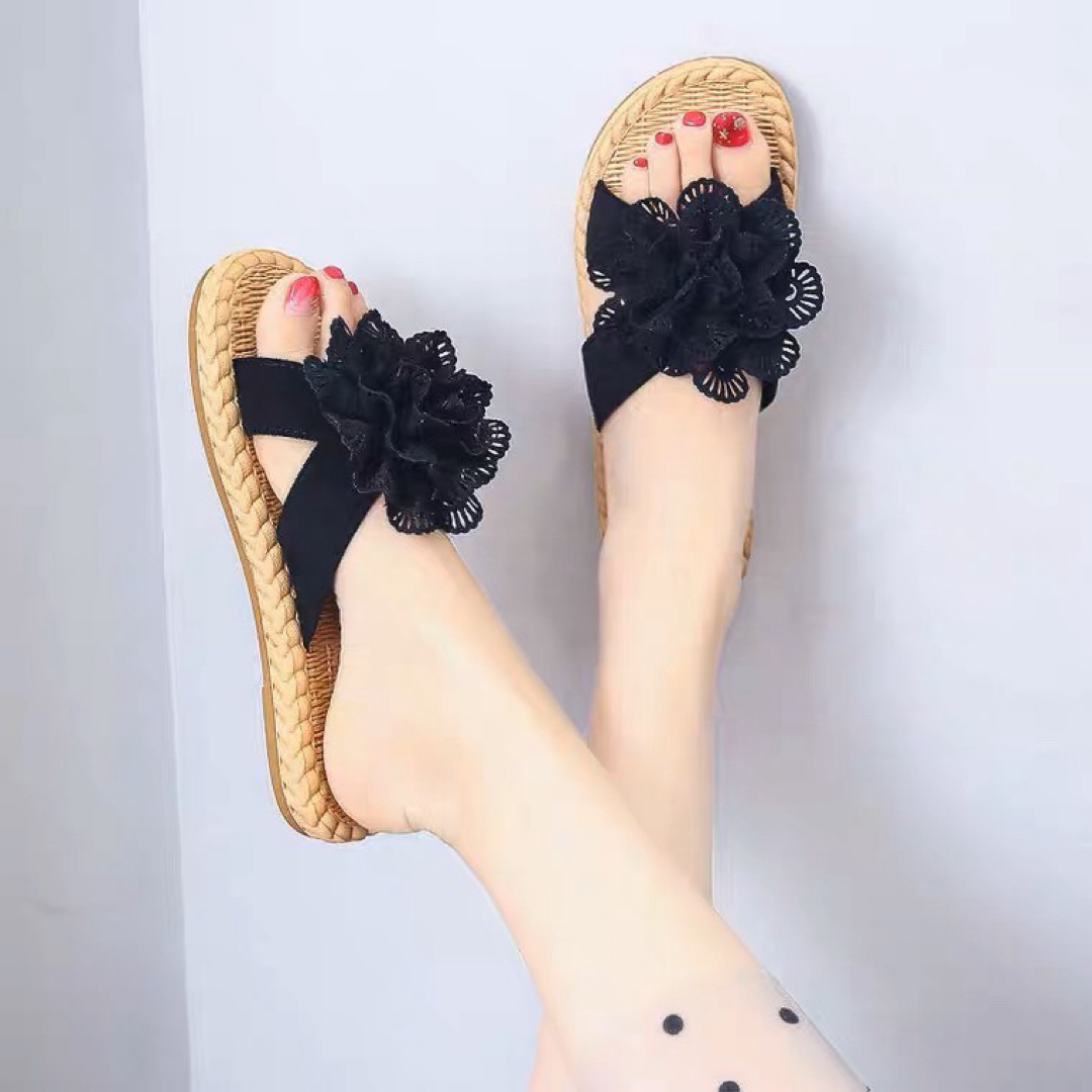 レディース  サンダル 　フラット　韓国　可愛い　フラワー  ペタンコ レディースの靴/シューズ(サンダル)の商品写真