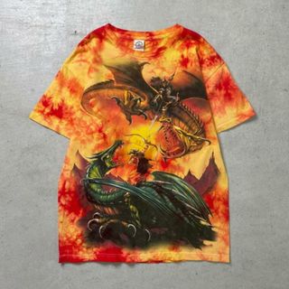 00年代 UNKNOWN ドラゴン プリントTシャツ タイダイ染め メンズM(Tシャツ/カットソー(半袖/袖なし))