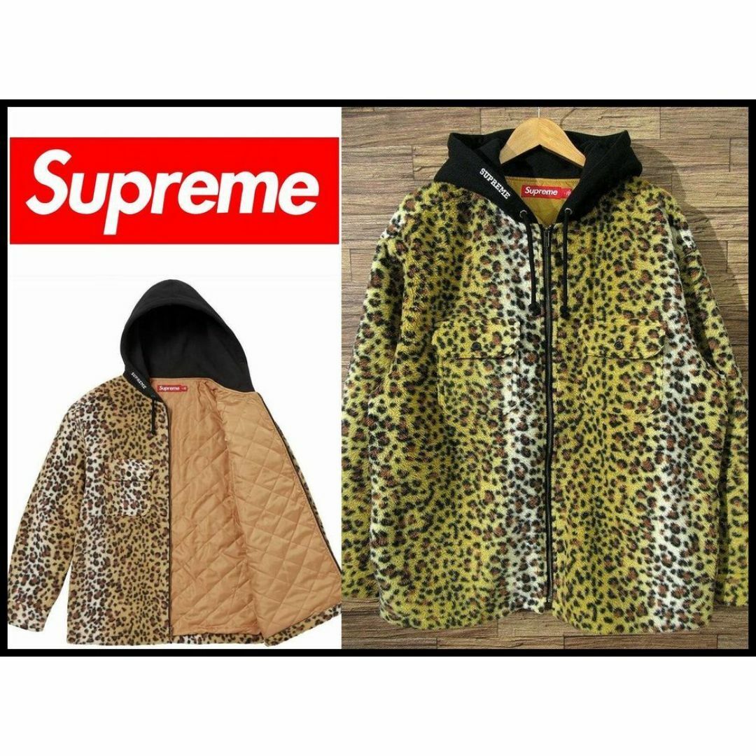 Supreme(シュプリーム)の極美品 シュプリーム 23FW フリース フーデッド シャツ レオパード L メンズのジャケット/アウター(ブルゾン)の商品写真