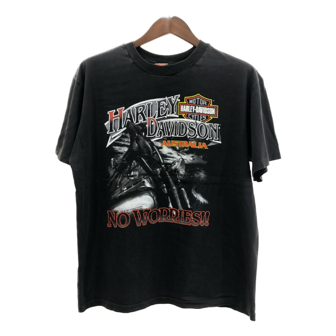 Harley Davidson(ハーレーダビッドソン)の90年代 HARLEY DAVIDSON ハーレーダビッドソン オーストラリア 半袖Ｔシャツ バイク ロゴ ブラック (メンズ XL) 中古 古着 Q6565 メンズのトップス(Tシャツ/カットソー(半袖/袖なし))の商品写真